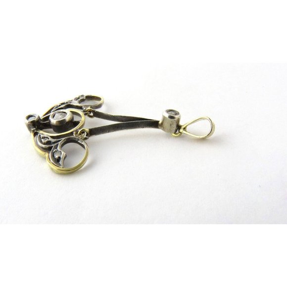 Antique 14K Yellow Gold Sterling Pendant 7 Antique Rough Point Cut #533 - Picture 4 of 5